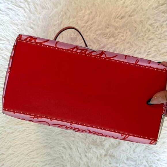 y2k Coach Vintage Red Patent Leather Perfume Print Tote - Picture 3 of 10